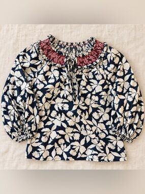 Loretta Caponi Firenze Floral Cotton Blouse Made in Italy Size M